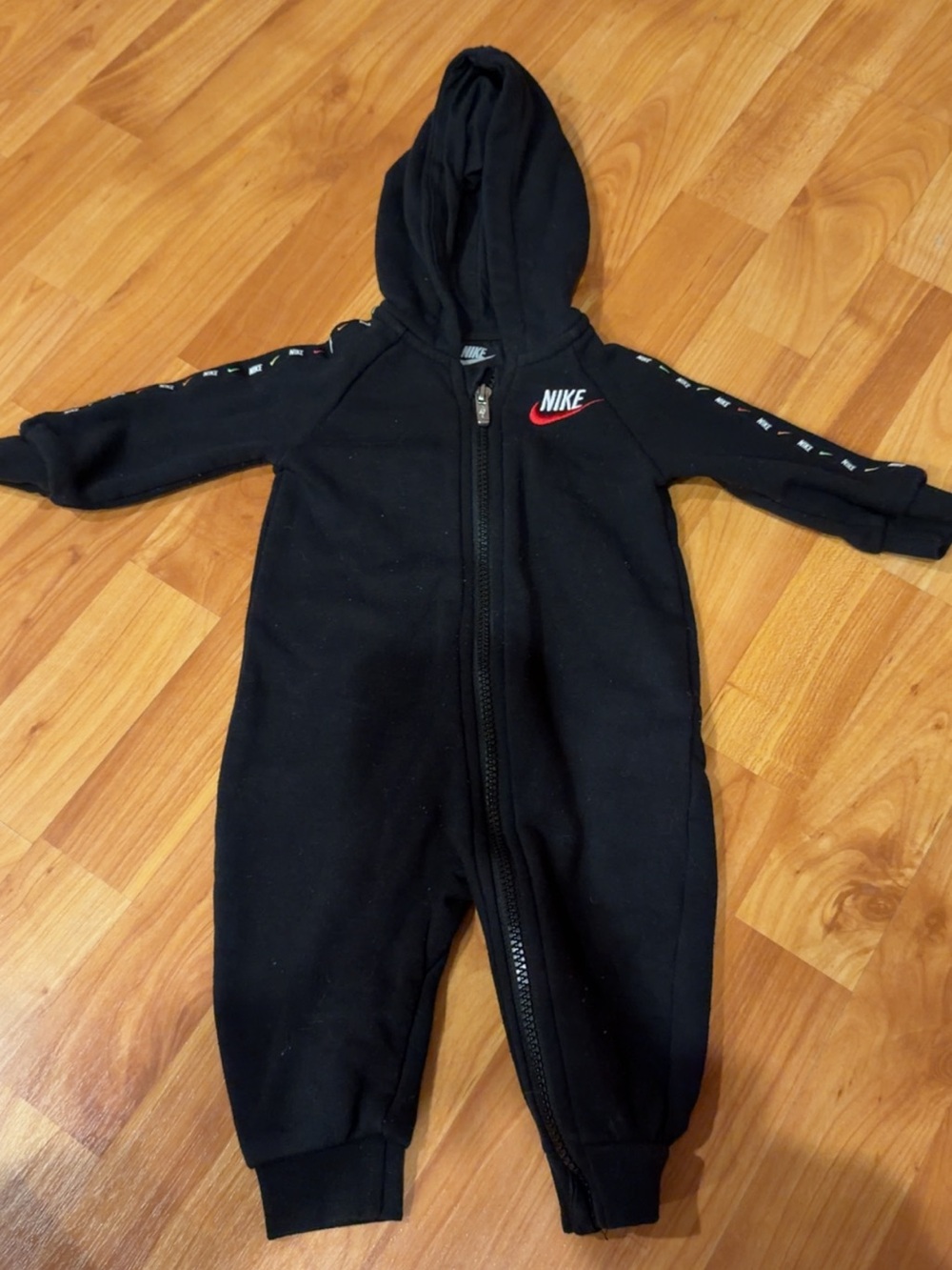 Nike Black Hooded Baby One-Piece with Red Logo